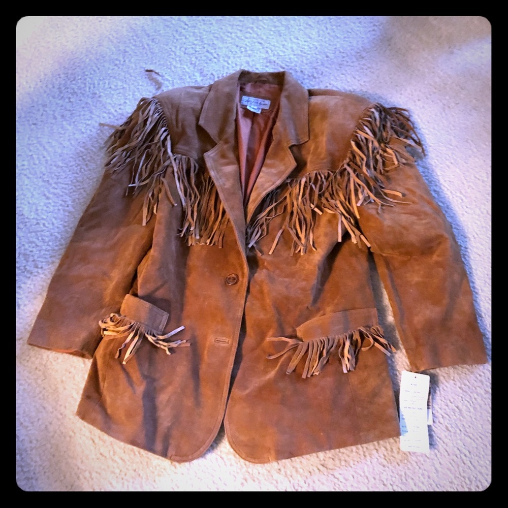Men’s Leather fringed blazer with padded shoulders